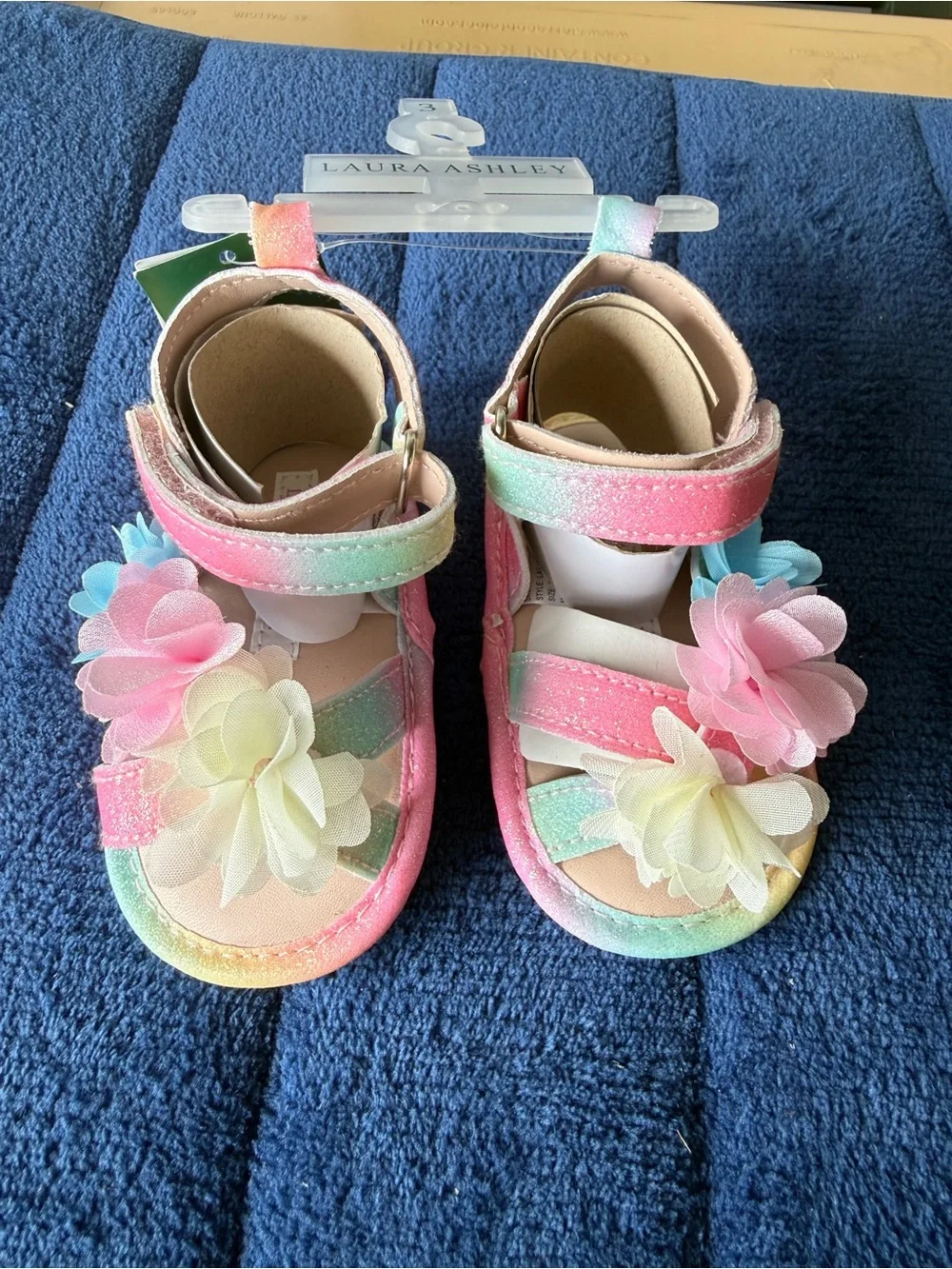 Laura Ashley Pastel Rainbow Floral Baby Sandals - Pink, Blue, Cream